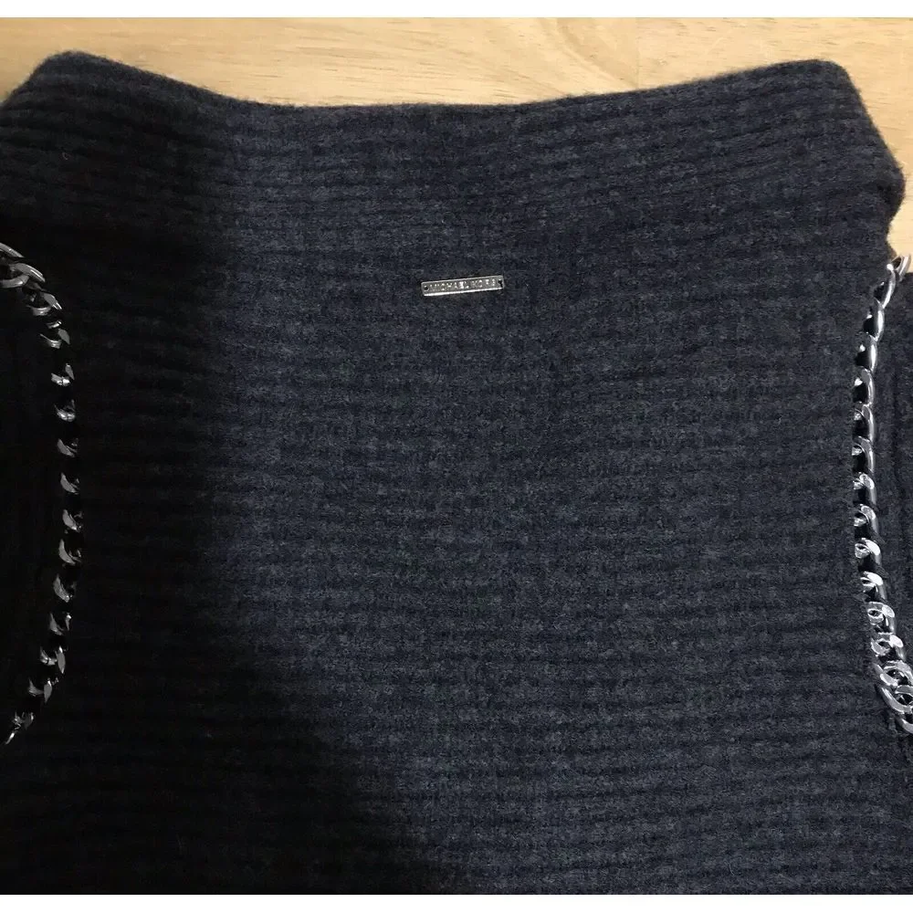 Michael Kors Gray Sweater Cardigan 100% Lamb‎ Wool Silver Chain Long Sleeve XS